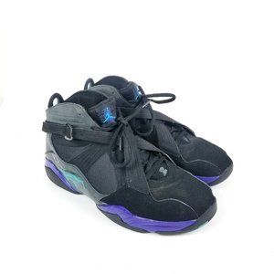 Air Jordan 8.0 Aqua High Top Sneakers Black Purple Paint Splatter Retro 2011